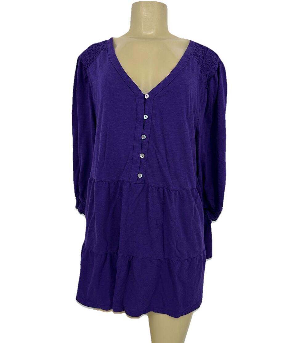 J. Jill XL Women Pullover V-neck Flare Blouse Top 3/4 Sleeve Pullover C103